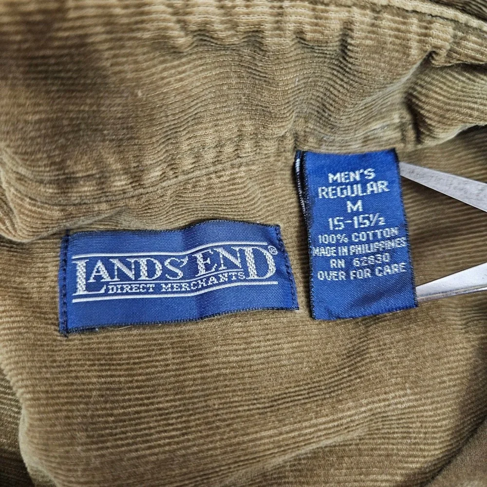 Lands End Mens Corduroy Button Down Shirt Brown Long Sleeve Casual Size Medium